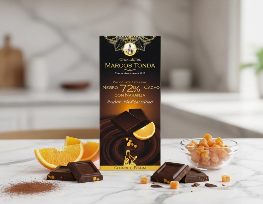 [DEL-0077] Gourmet pure chocolade Boama met sinaasappel -72% cacao